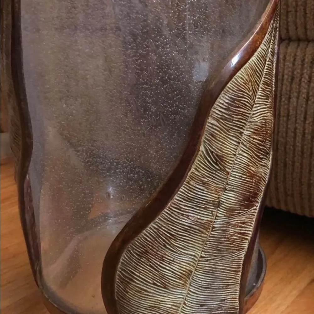 Glass and Metal PAT.P Yoshikawa Leaves vase